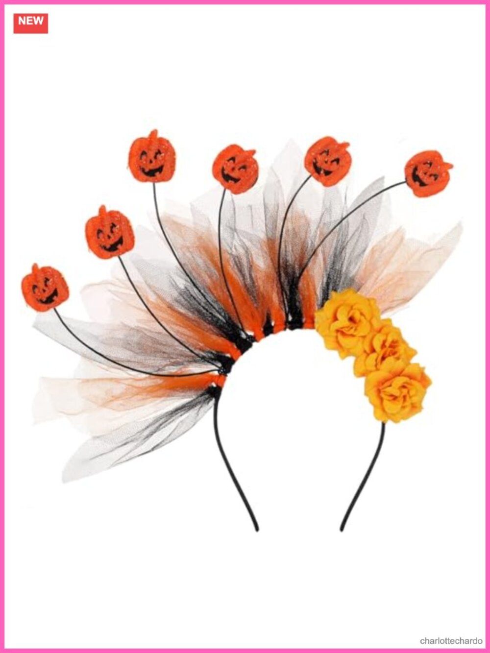 Women's Halloween Pumpkin Headband with Chiffon Flowers Hair Accessory